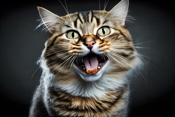 Naklejka premium Portrait funny cat with a tongue photography made with Generative AI