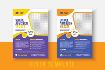 kids school admission flyer template. Flyer brochure cover template for Kids back to school education admission layout design. Creative and modern kids admission education poster, brochure layout.