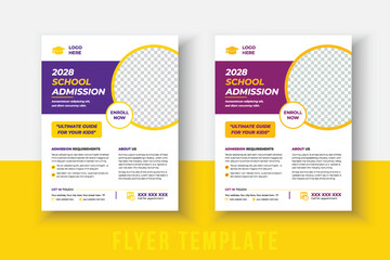 kids school admission flyer template. Flyer brochure cover template for Kids back to school education admission layout design. Creative and modern kids admission education poster, brochure layout.