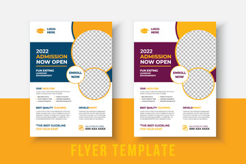 kids school admission flyer template. Flyer brochure cover template for Kids back to school education admission layout design. Creative and modern kids admission education poster, brochure layout.