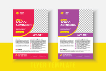 kids school admission flyer template. Flyer brochure cover template for Kids back to school education admission layout design. Creative and modern kids admission education poster, brochure layout. - obrazy, fototapety, plakaty