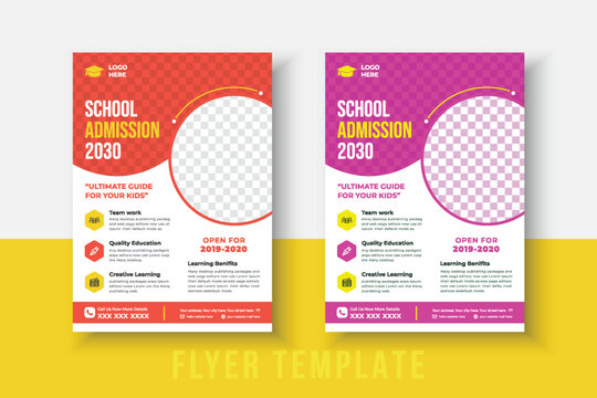 kids school admission flyer template. Flyer brochure cover template for Kids back to school education admission layout design. Creative and modern kids admission education poster, brochure layout.