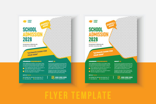 kids school admission flyer template. Flyer brochure cover template for Kids back to school education admission layout design. Creative and modern kids admission education poster, brochure layout.