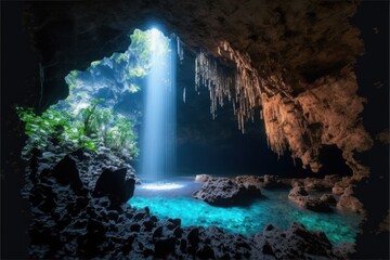 Fototapeta na wymiar Beautiful view of the underwater cave Generative AI
