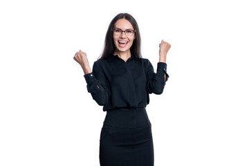 glad businesswoman in studio. businesswoman in formalwear.