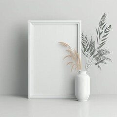 Blank picture frame mockup on white wall