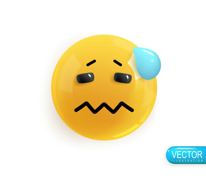 Emoji face upset. face Emotion Realistic 3d Render. Icon Smile Emoji. Vector yellow glossy emoticons.