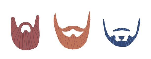 Full Beard With Stylized Mustaches, Isolated Icons For Marketing Men's Grooming Products, Fashion, Trendy Hairstyle