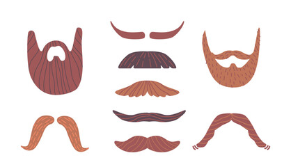 Assortment Of Mustache And Beard Styles, Goatee, Stubble, Handlebar, Full Beard. Icons For Men's Grooming Products