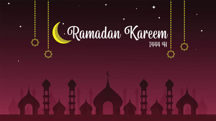 Ramadan kareem. Islamic background with moon, mosque, and Islamic ornaments suitable for congratulating colleagues and business partners on ramadan fasting