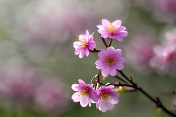 Obraz premium spring pink flowers on tree branches, spring blossom wallpaper, bokeh blurry background, Generative AI