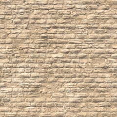 Desert limestone brick wall, old uneven yellow brick wall, background texture. 3D-rendering