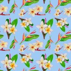 seamless pattern with watercolor tropical plant