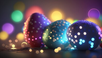 generative ai of colorful easter eggs bokeh background