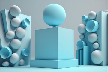 3d rendering of abstract geometric forms. Minimal scene with podium for product presentation.