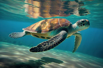 Deurstickers sea turtle swimming in water © diego