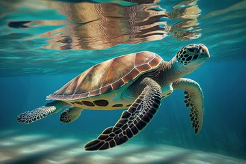 Poster Im Rahmen sea turtle swimming in water © diego