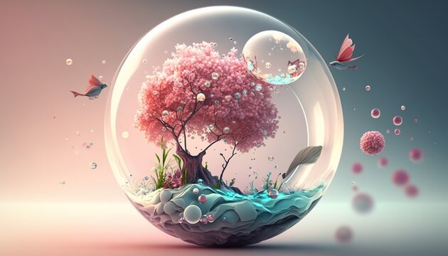 Stunning and Beautifully 3D Rendered Artwork of tree Trapped in glass sphere Generative AI