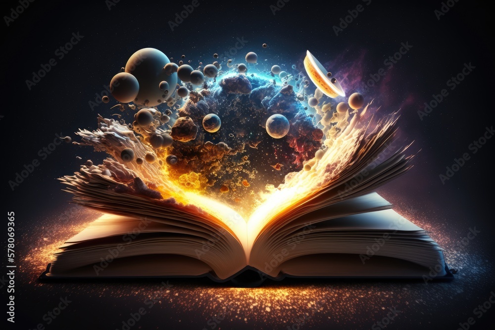 Wall mural a universe of knowledge inside a book. generative ai