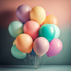 Colorful Balloons on pastel background created with Generative AI Technology
