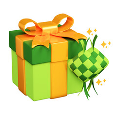 Gift and Ketupat 3d illustration