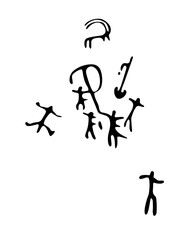Rock petroglyphs depicting people  hunting animals. Vector illustration of prehistoric rock petroglyphs discovered on the territory of Armenia	