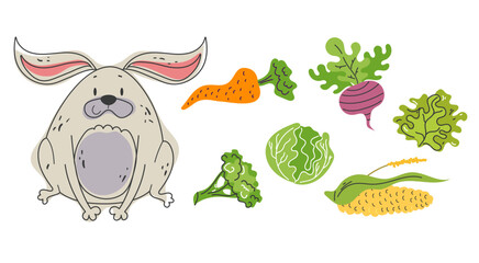 Rabbit bunny animal nutrition food isolated set. Vector graphic design element illustration