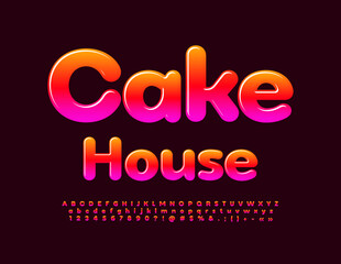 Vector artistic Emblem Cake House.  Sweet Glossy Font. Creative Alphabet Letters and Numbers set