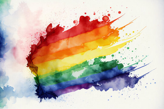 Watercolour background colours of the Pride flag, the rainbow symbol of  homosexual gay lesbian bisexual and transgender people known as the LGTB community, Generative AI stock illustration image