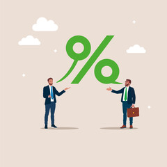 Business team talking about the commission percentage. Flat vector illustration