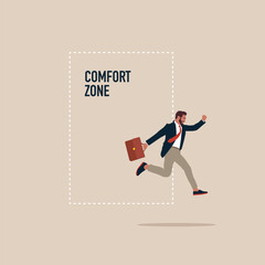 Fototapeta na wymiar Businessman jumping out of the comfort zone to success. Modern vector illustration in flat style