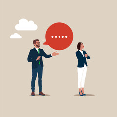 Fototapeta na wymiar Businessman tell friend about good product and service, tell story. Marketing strategy, word of mouth. Modern vector illustration in flat style 