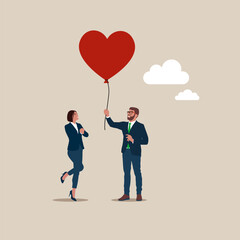 Businessman gives heart to woman. Business love and trust. Modern vector illustration in flat style