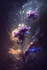 Fototapeta premium flower composition in ethereal light on black background