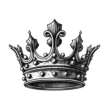 King crown vector Illustration hand drawn on white. Crown isolated, hand drawn crown on a transparent background.