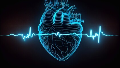 The human heart and cardiogram. Generative AI.