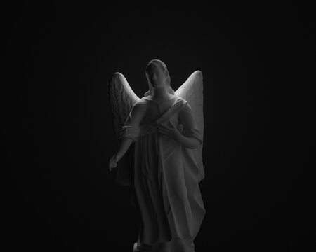 Statue of an angel, 3d rendering of a public domain figure. Concept of life and death, christian mythology