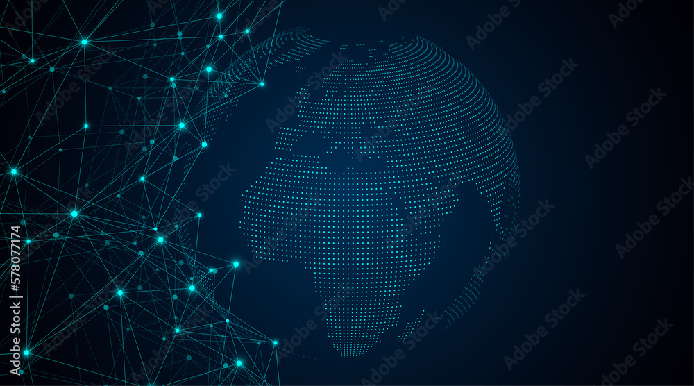 Poster Global network connection illustration. World map point and line composition concept of global business. Global internet technology. Big data visualization illustration