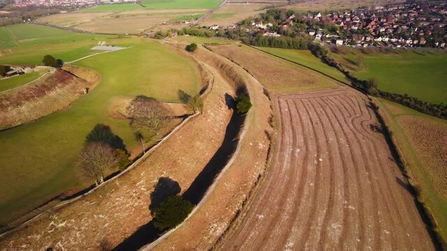Aerial view of Old Sarum Castle, Salisbury, England	