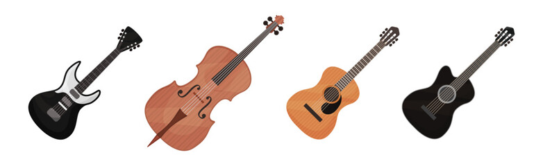 Obraz na płótnie Canvas Musical Instrument with Stringed Guitar and Cello Vector Set