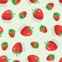 Red strawberry. Abstract seamless pattern on a green background
