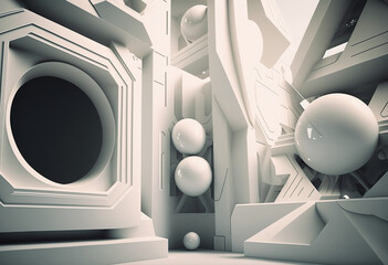 Ai-Generated Futuristic Render: Bright White High-Tech Design with Artificial Light, Clean Minimal Geometric Pattern, Grid Structure, and Futurism Digital Innovation