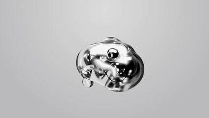 3d render motion design wallpaper animation business presentation monochrome grey white metaball gray liquid water soapy mercury bubble metasphere ball silver metal transition deformation metaverse - obrazy, fototapety, plakaty