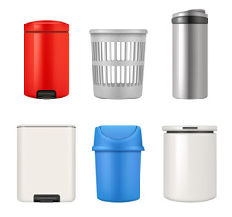 Garbage basket. Realistic set of containers for garbage decent vector picture set
