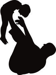 a father and son playing together, silhouette vector