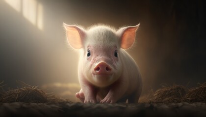 Adorable baby pig is on a farm. Created with Generative AI.