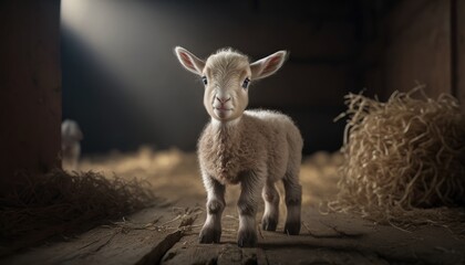 cute and adorable goat in a farm. Created with Generative AI.