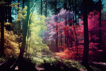 Colorful forest in spring, Generative AI