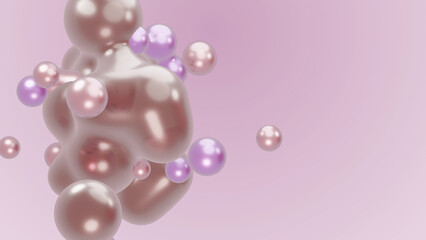 3D render animation motion design presentation background wallpaper metasphere. Pink purple abstract meta sphere liquid shape moving deformation transition to meta balls bubbles drops pearls molecules