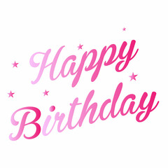Pink happy birthday text on a white background.